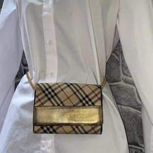 Authentic BURBERRY Rare Metallic Nova Check Nylon Leather Wallet